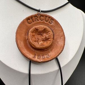 Vintage 1953 Brown Leather Pendant Necklace